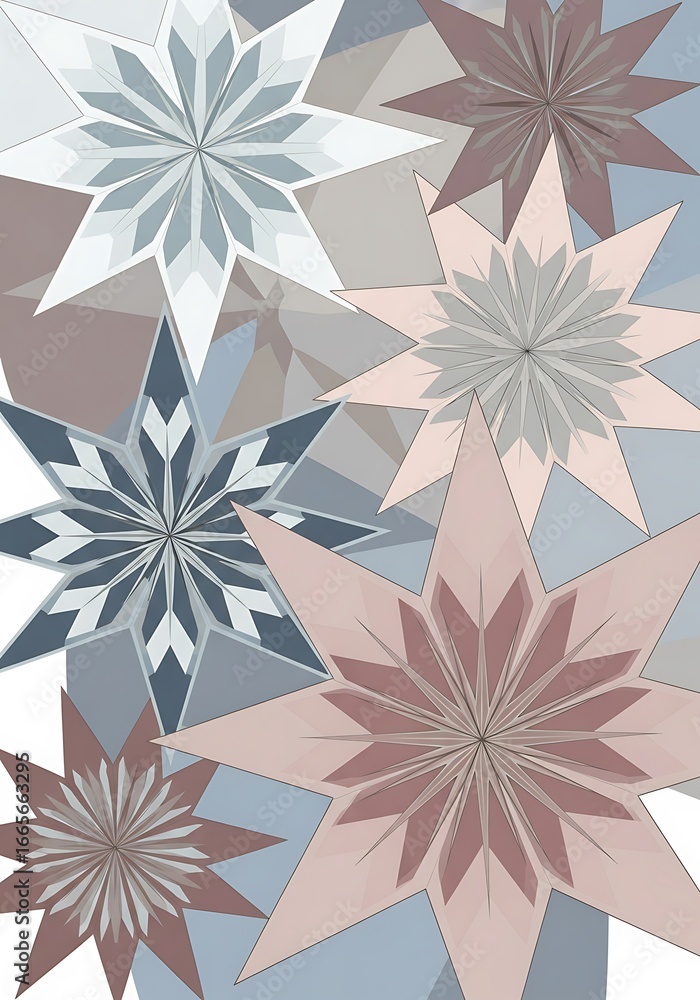 Poster pastel geometric starburst arrangement with muted tones and overlapping design patterns