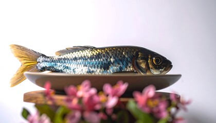 Fish on plate, flowers