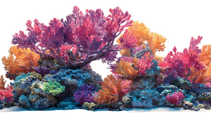 Vibrant Pink Orange And Blue Coral Reef On Transparent Background, PNG