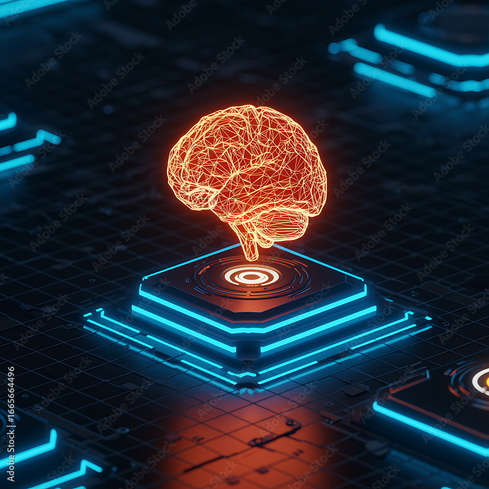 Aufkleber artificial intelligence brain futuristic neural network concept with glowing connections and data tr