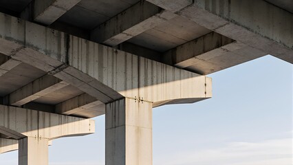 Modern Viaduct Columns Supporting Elevated Highway Infrastructure