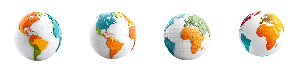 World Globes - Watercolor Continents on White Background