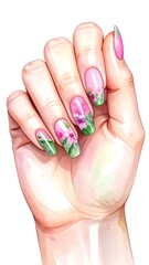 Floral nail art design on hand