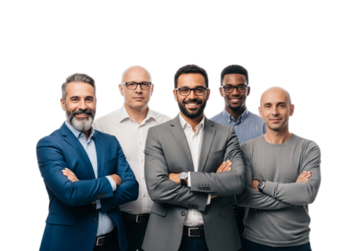 Photo of diverse group of business people with arms crossed isolated on transparent background