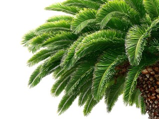 Fototapeta premium A beautiful cycad plant with vibrant green fronds creates a striking visual against a clean white background.