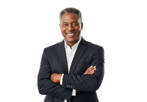 Photo of confident mature african american businessman with arms crossed isolated on transparent background