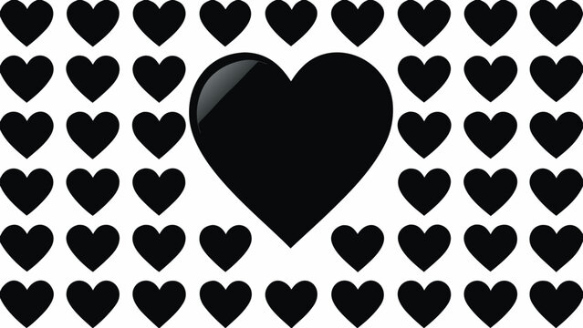 Black hearts arranged in a pattern with one large heart in the center on a white background design art