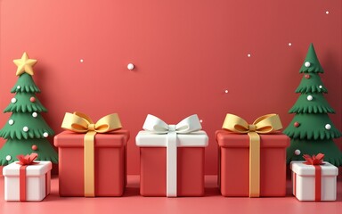 festive Christmas gifts, presents boxes in a row 3d-. High quality
