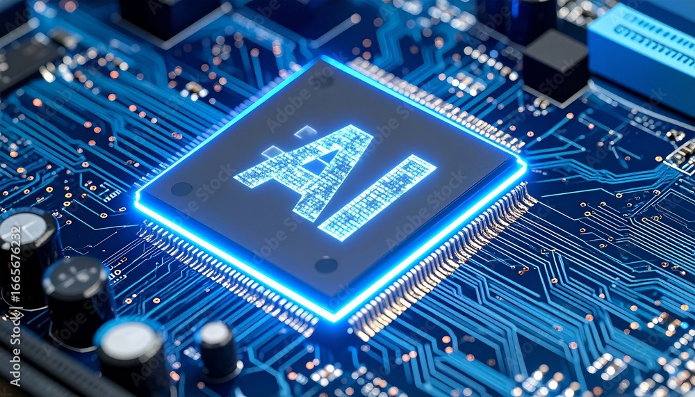 Poster processor chip, there is a hologram consisting ai, generated with ai.