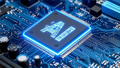 Processor chip, there is a hologram consisting AI, Generated with AI.