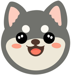 Fototapeta premium Charming and Expressive Cartoon Dog Face with Soft Gray Fur, Rosy Cheeks, and Large Shiny Eyes, Emitting Warmth and Friendliness in a Playful Vector Illustration Style