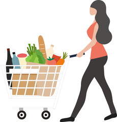 Woman with shopping cart on png background © panchanok