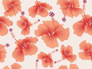 orange triopical hibiscus flowers suitable for decoration, wallpaper, fabric prints, textile, wrapping paper, and other prints.
