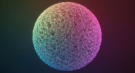 Abstract Glowing Spherical Mesh with Gradient Colors on Dark Background