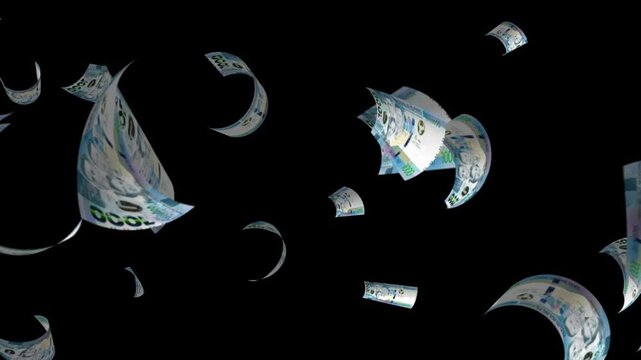 Philippine Peso Currency Falling 1000 Peso Banknotes Money Rain 3D Animation on Black Background