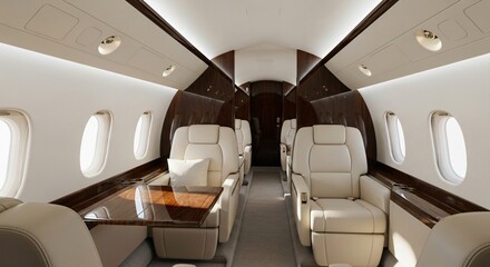 Luxury private jet interior offers comfortable executive travel