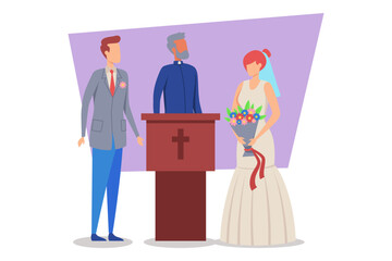 Simple line art of marriage arch with two interlocked rings at top, surrounded by flowing curtains. Love and commitment concept