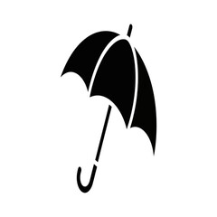 Black silhouette of an open umbrella, providing protection from rain and sun.