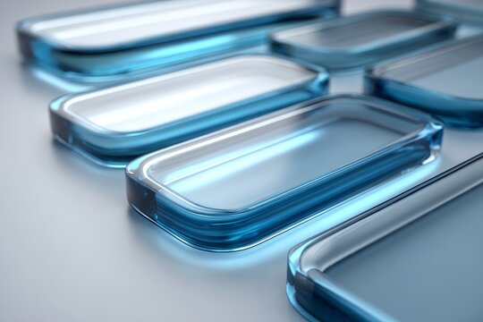 Showcasing modern blue rectangular objects with a sleek and transparent design, embodying contemporary aesthetics.