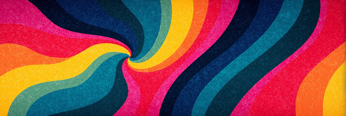 Obraz premium Vintage hand-drawn psychedelic poster, swirling colorful patterns, bold retro gradients