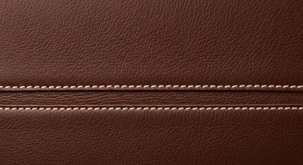 Detailed Close-Up of Brown Leather Texture with Stitching
