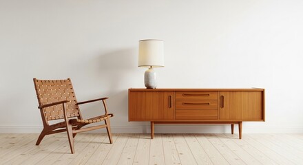 Stylish mid-century modern living room with wooden furniture