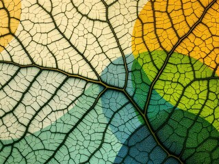 Obraz premium Detailed macro close up of green leaf structure with visible veins. Suitable for botany, biology, research, and scientific illustration purposes