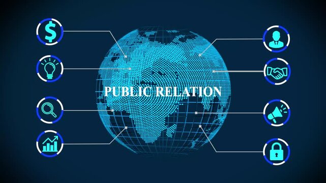 Public relation management. Business, new business concept ,tee icon attached around the map features the concept of network and technology confirmed the map is rotating. - Powered by Adobe