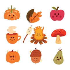 autumn element set hand drawn doodle illustration