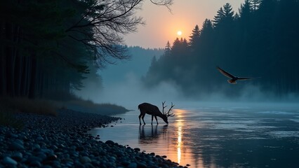 Majestic Deer Under Full Moon