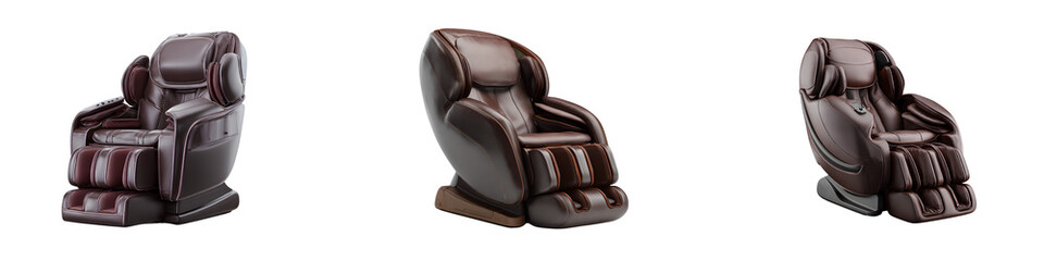 Obraz premium Set of luxury massage chairs in different angles. Isolated on transparent background.