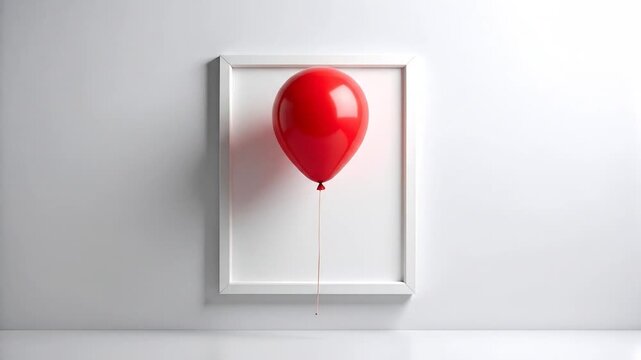 Red balloon floats in a white frame
