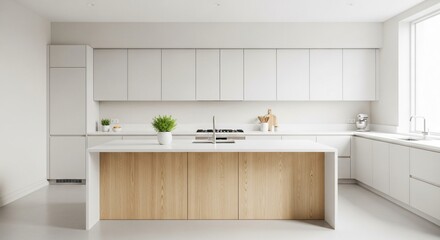 Modern minimalist kitchen interior with island and clean design