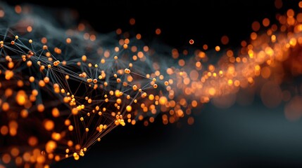 Abstract orange nodes and lines forming a wave-like structure against a dark background