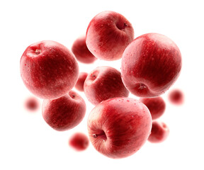 Red apples levitate on a white background