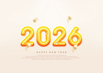 Happy new year 2026 with 3d number balloons illustration.