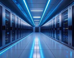 Fototapeta premium Futuristic Data Center with Blue Lights