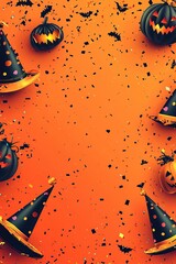 Fun and festive Halloween party poster vector template with pumpkin witch hat on yellow background typical of halloween day