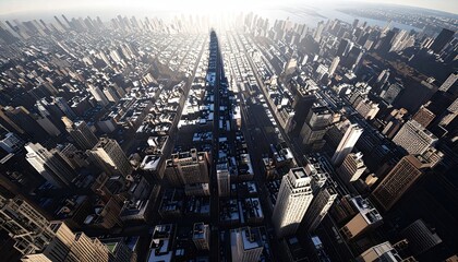 High Angle View of Urban City Grid with Building Shadows
