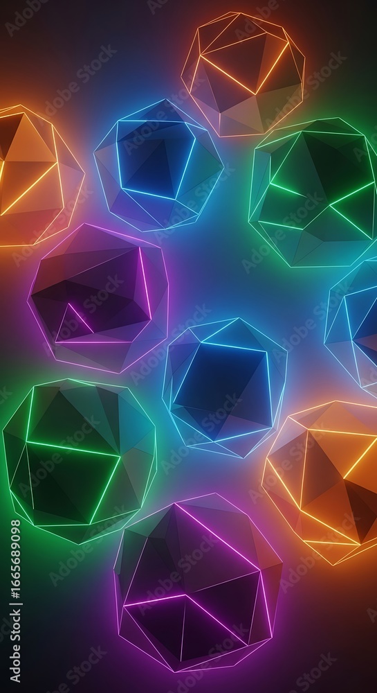 Poster neon geometric shapes composition creating an otherworldly ambiance and visual interest in abstract 