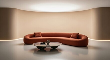 Elegant living room interior with modern curved couch design