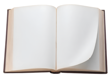 Open Book with Blank Pages and Turning Page empty pages isolated on a transparent background