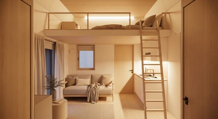 Modern apartment interior boasting space-saving loft design