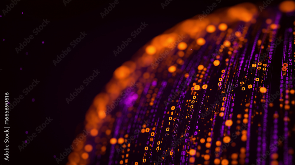 Aufkleber abstract rendering of binary data stream with orange and purple lights
