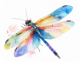 Watercolor lacewing illustration with vibrant iridescent translucent wings