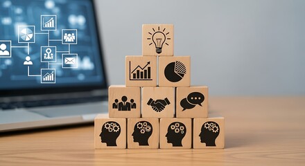 Business Strategy and Teamwork Concept with Wooden Blocks.