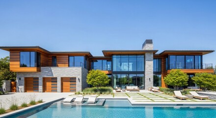 Stunning modern home with pool perfect for luxury living concept