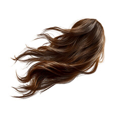 Fototapeta premium A studio shot of long brown hair flowing against a black background with dynamic movement and shine on transparent background
