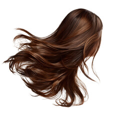 Fototapeta premium Flowing brunette hair blowing in the wind against a black background in a studio shot style on transparent background
