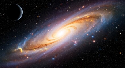 Obraz premium Spectacular Galaxy with Crescent Moon in Deep Space.